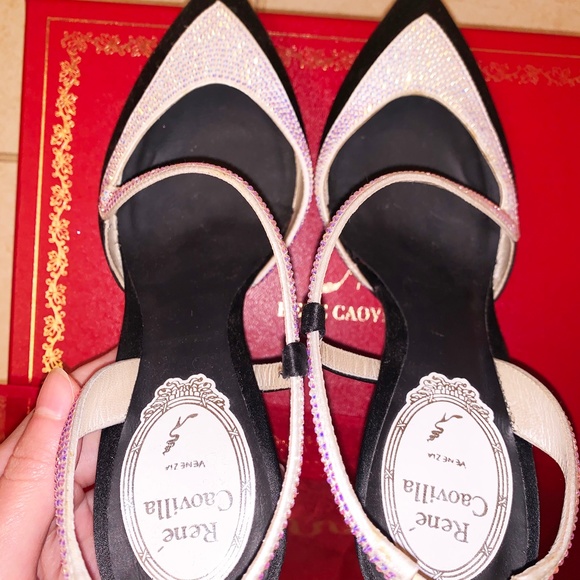 Rene Caovilla Black Silver Spark Pointed Toe Pumps - Picture 3 of 8